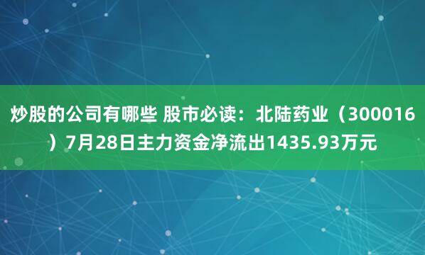 炒股的公司有哪些 股市必读：北陆药业（300016）7月28日主力资金净流出1435.93万元